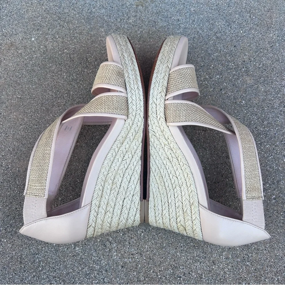 NEW $219~TARYN ROSE~KRISSY Linen/Leather Espadrille Platform Wedge Sandals~7/7.5